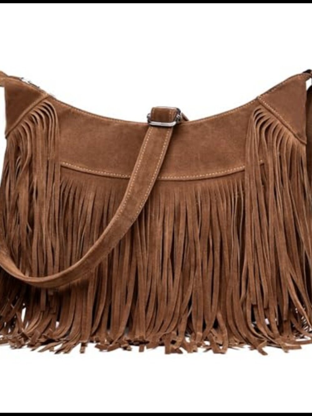 Vegan Suede Fringe Hobo Bag Crossbody Shoulder Purse